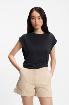 Jersey T-shirt with side twist detail, Black