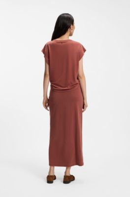 Camiseta holgada con detalle lateral de nudo, Rojo oscuro