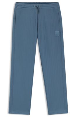 Cotton-blend tracksuit bottoms with drop-needle stripe, Light Blue