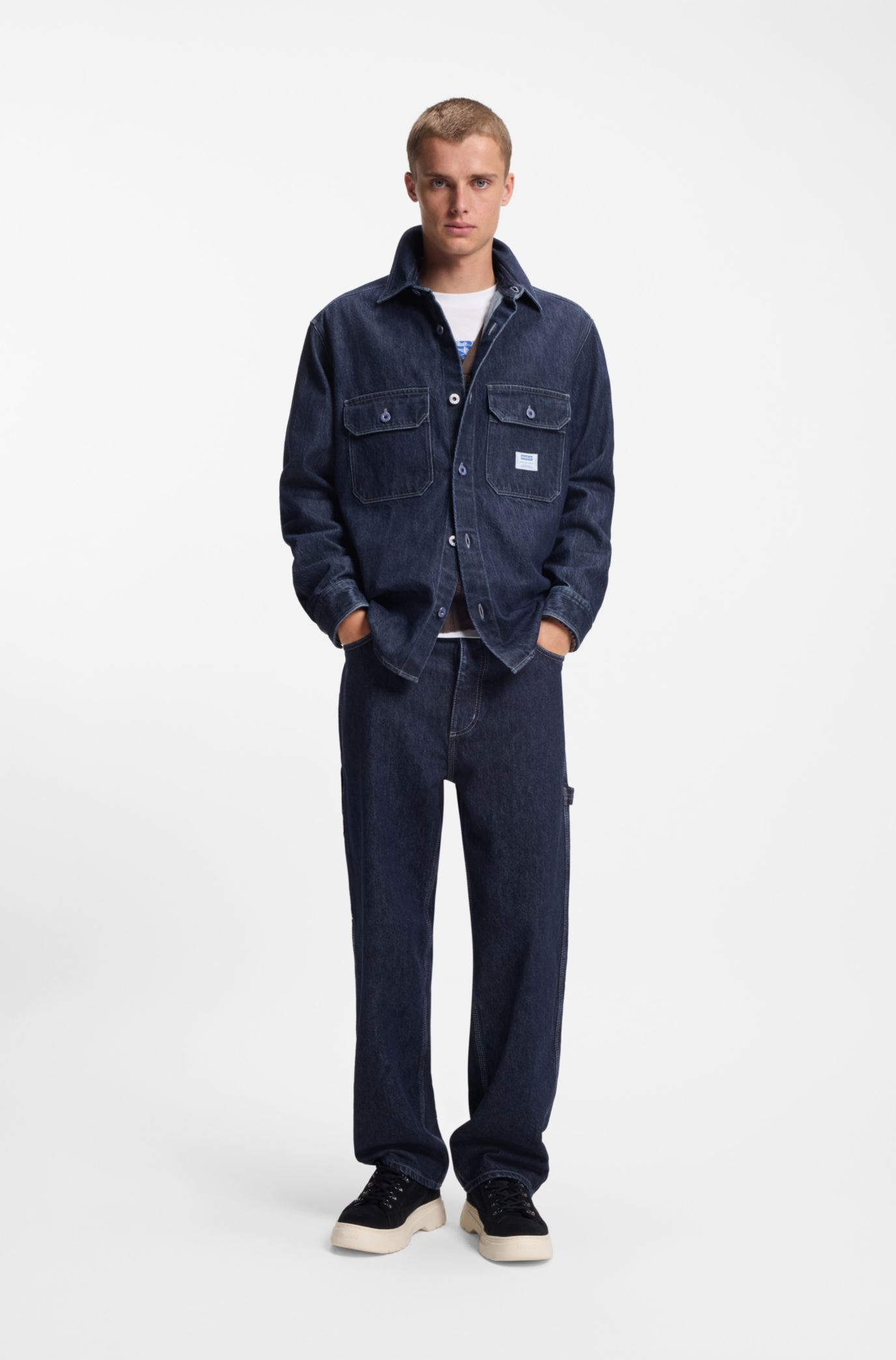 HUGO - Baggy-fit jeans in dark-blue denim - Dark Blue