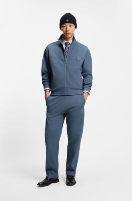 Cotton-blend sweatshirt with drop-needle stripe, Light Blue