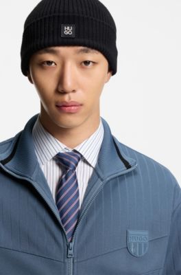 Cotton-blend sweatshirt with drop-needle stripe, Light Blue