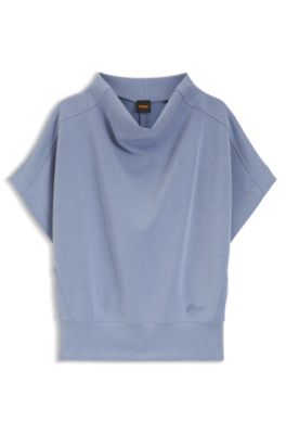 Sudadera de manga corta con cuello alto holgado, Azul