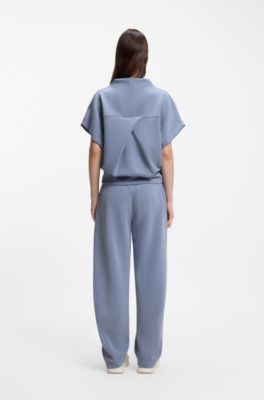 Short-sleeved sweatshirt with loose high neckline, Blue