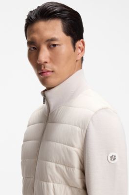 Padded-front jacket in virgin wool, White