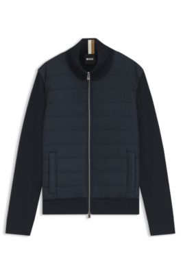 Padded-front jacket in virgin wool, Dark Blue