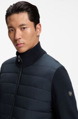 Padded-front jacket in virgin wool, Dark Blue