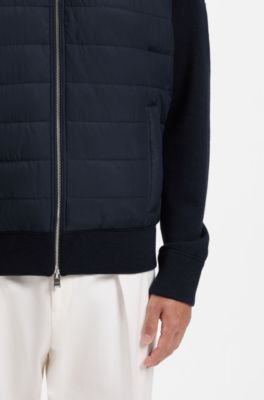 Chaqueta de lana virgen con parte delantera con relleno, Azul oscuro