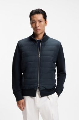 Padded-front jacket in virgin wool, Dark Blue