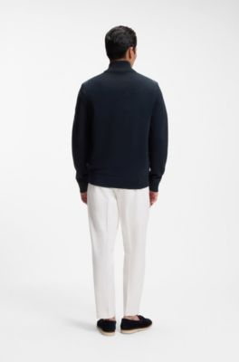 Padded-front jacket in virgin wool, Dark Blue