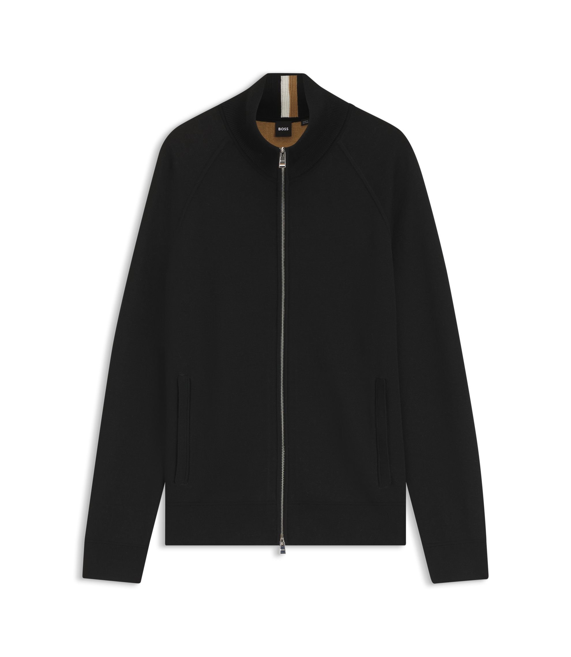 イヴァン BOSS - Virgin-wool cardigan with zip front - Black