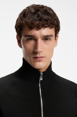 Virgin-wool cardigan with zip front, Black