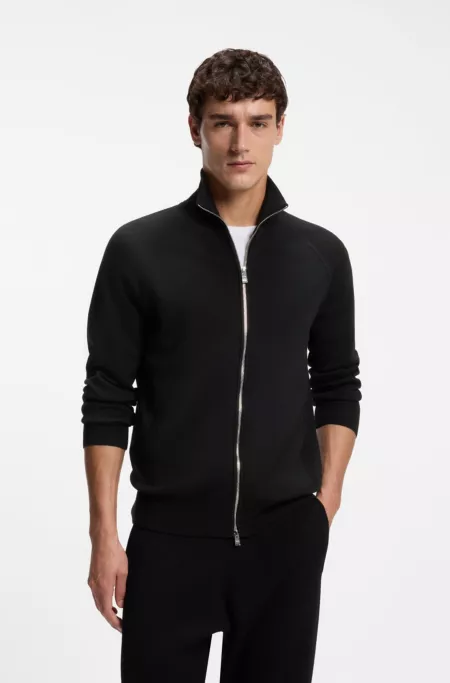 Virgin-wool cardigan with zip front