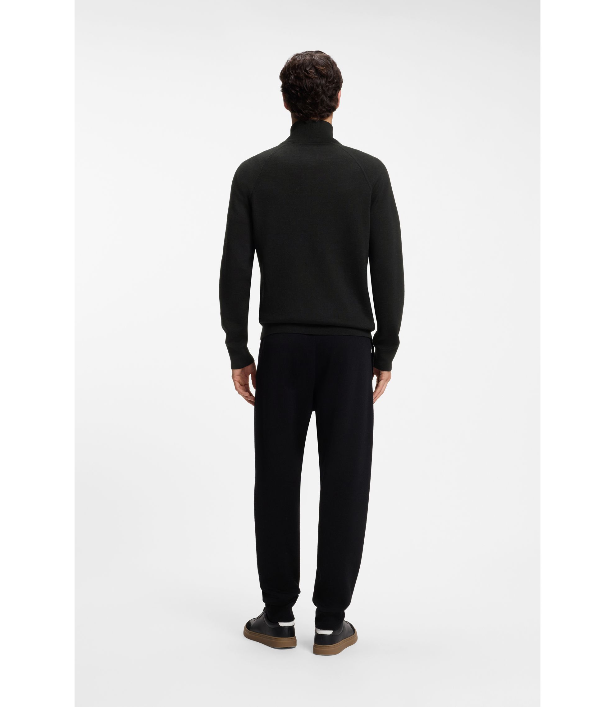 BOSS - Virgin-wool cardigan with zip front - Black