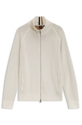 Virgin-wool cardigan with zip front, White