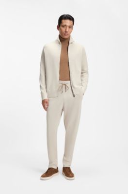 Cardigan zipp&eacute; en laine vierge, Blanc