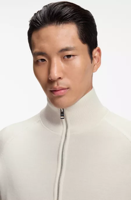 Virgin-wool cardigan with zip front