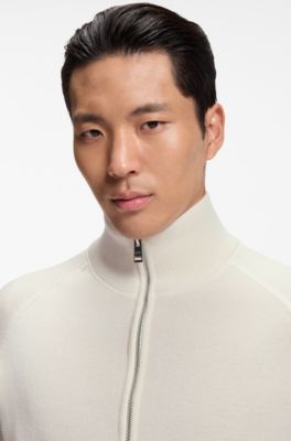 Cardigan zipp&eacute; en laine vierge, Blanc