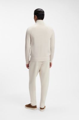 Virgin-wool cardigan with zip front, White