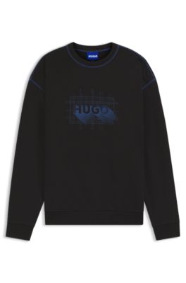 Sudadera de felpa de algod&oacute;n con logo y pespuntes en contraste, Negro