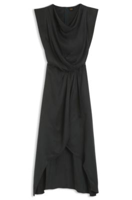 Wrap-skirt dress with cowl neck, Light Grey