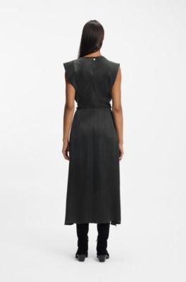 Vestido con cuello en cascada y falda cruzada, Gris claro