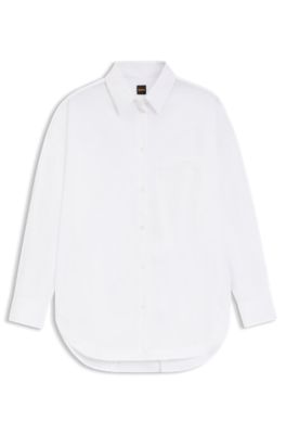 Oversized-fit blouse in organza and poplin, White
