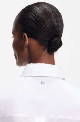 Blusa oversize fit en popel&iacute;n de algod&oacute;n y organza, Blanco