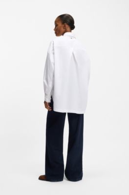 Oversized-fit blouse in organza and poplin, White