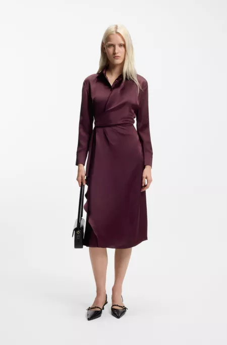 Drape-detail midi dress in satin