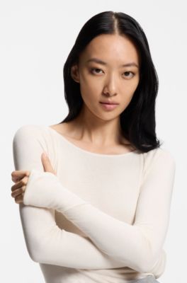 Sheer-jersey top with double layer, White