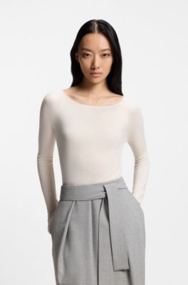 Sheer-jersey top with double layer, White