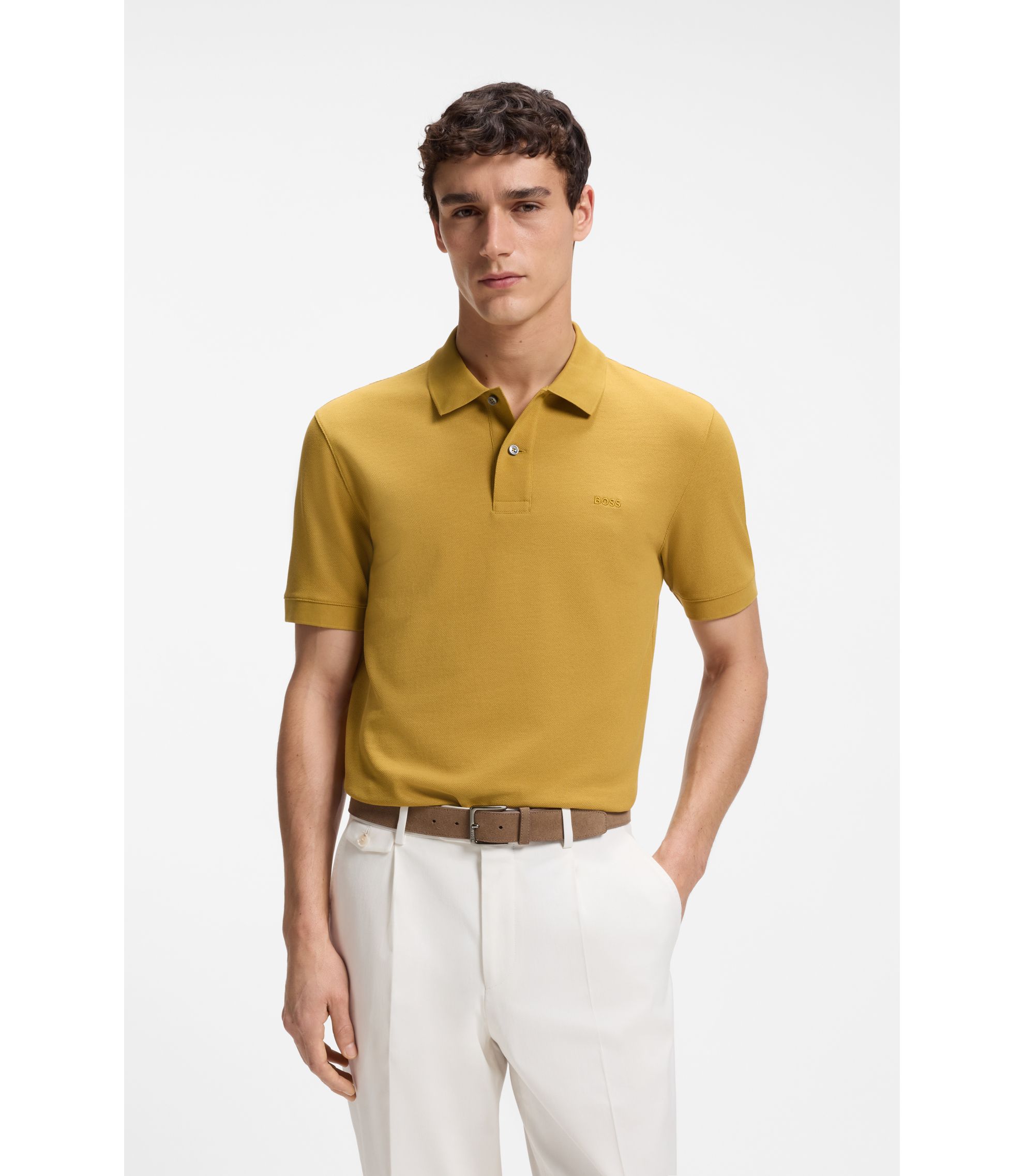 BOSS - Pallas polo shirt in cotton piqué with embroidered logo - Gold