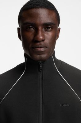 Contrast-piping sweatshirt in a cotton blend, Black