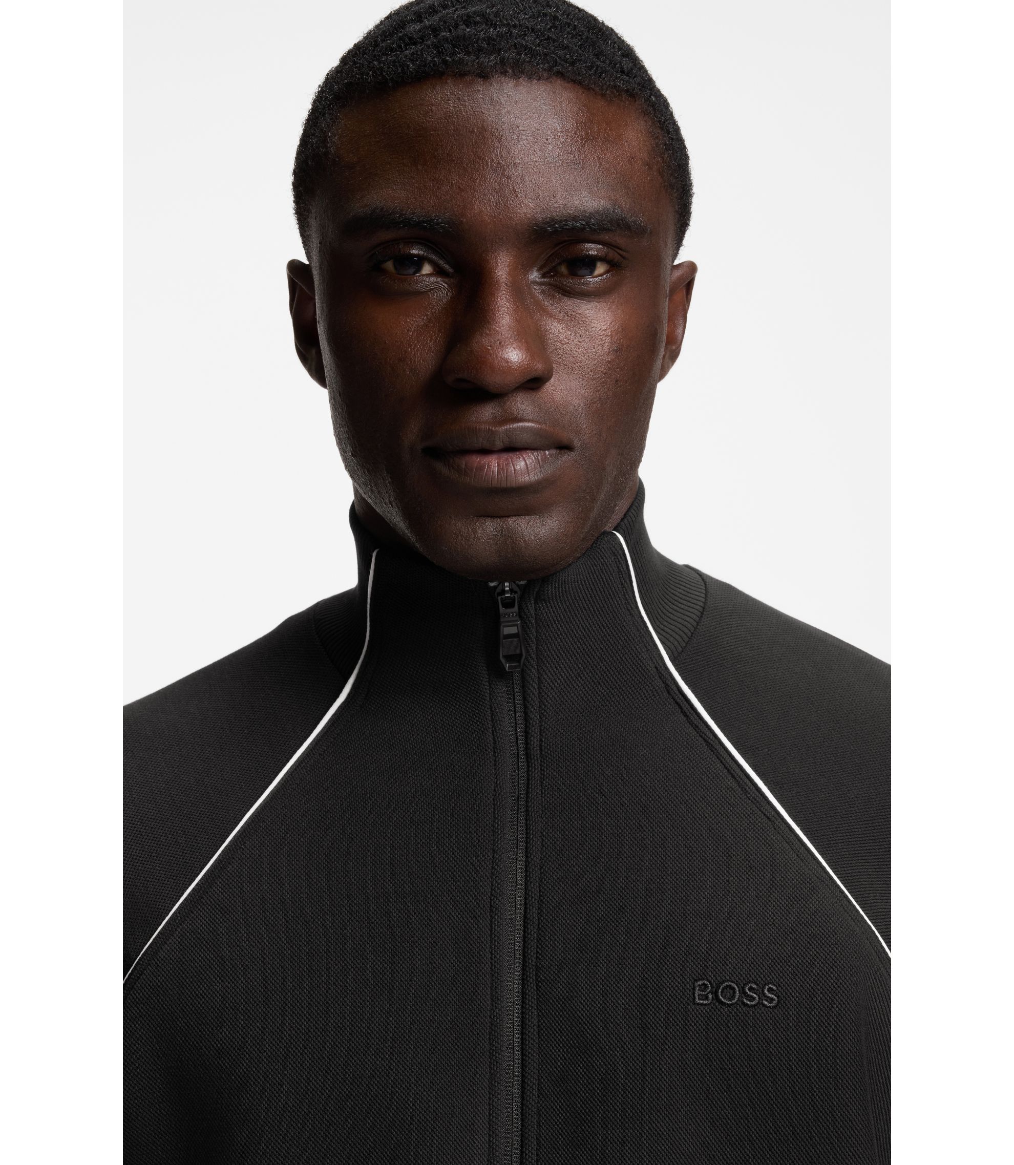 BOSS - Contrast-piping sweatshirt in a cotton blend - Black
