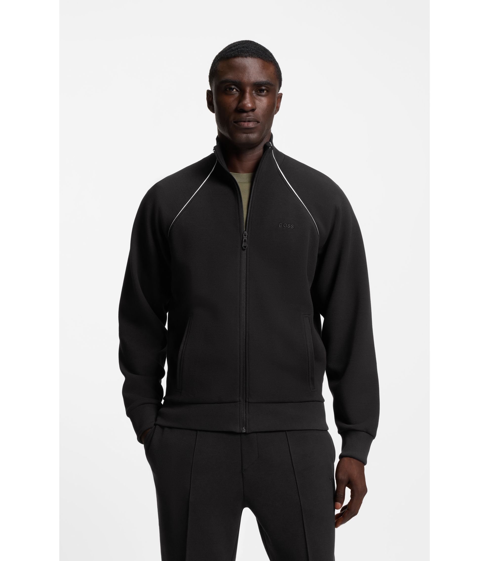 BOSS - Contrast-piping sweatshirt in a cotton blend - Black