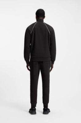 Contrast-piping sweatshirt in a cotton blend, Black