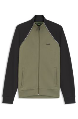 Contrast-piping sweatshirt in a cotton blend, Khaki