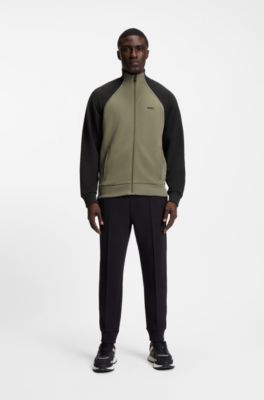 Contrast-piping sweatshirt in a cotton blend, Khaki