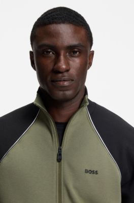 Contrast-piping sweatshirt in a cotton blend, Khaki