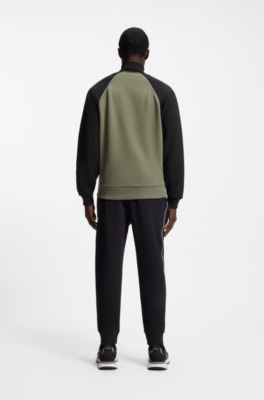 Contrast-piping sweatshirt in a cotton blend, Khaki