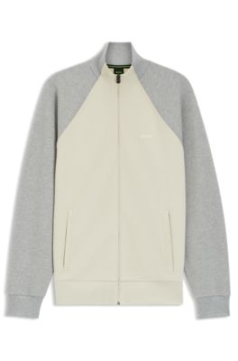 Contrast-piping sweatshirt in a cotton blend, Light Beige