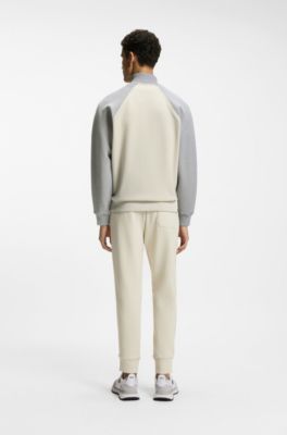 Contrast-piping sweatshirt in a cotton blend, Light Beige