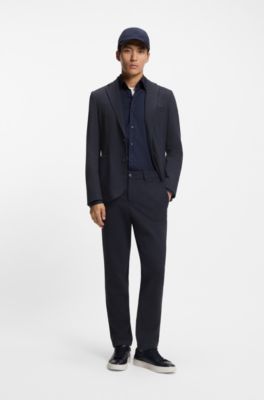Slim-fit trousers in performance-stretch fabric, Dark Blue