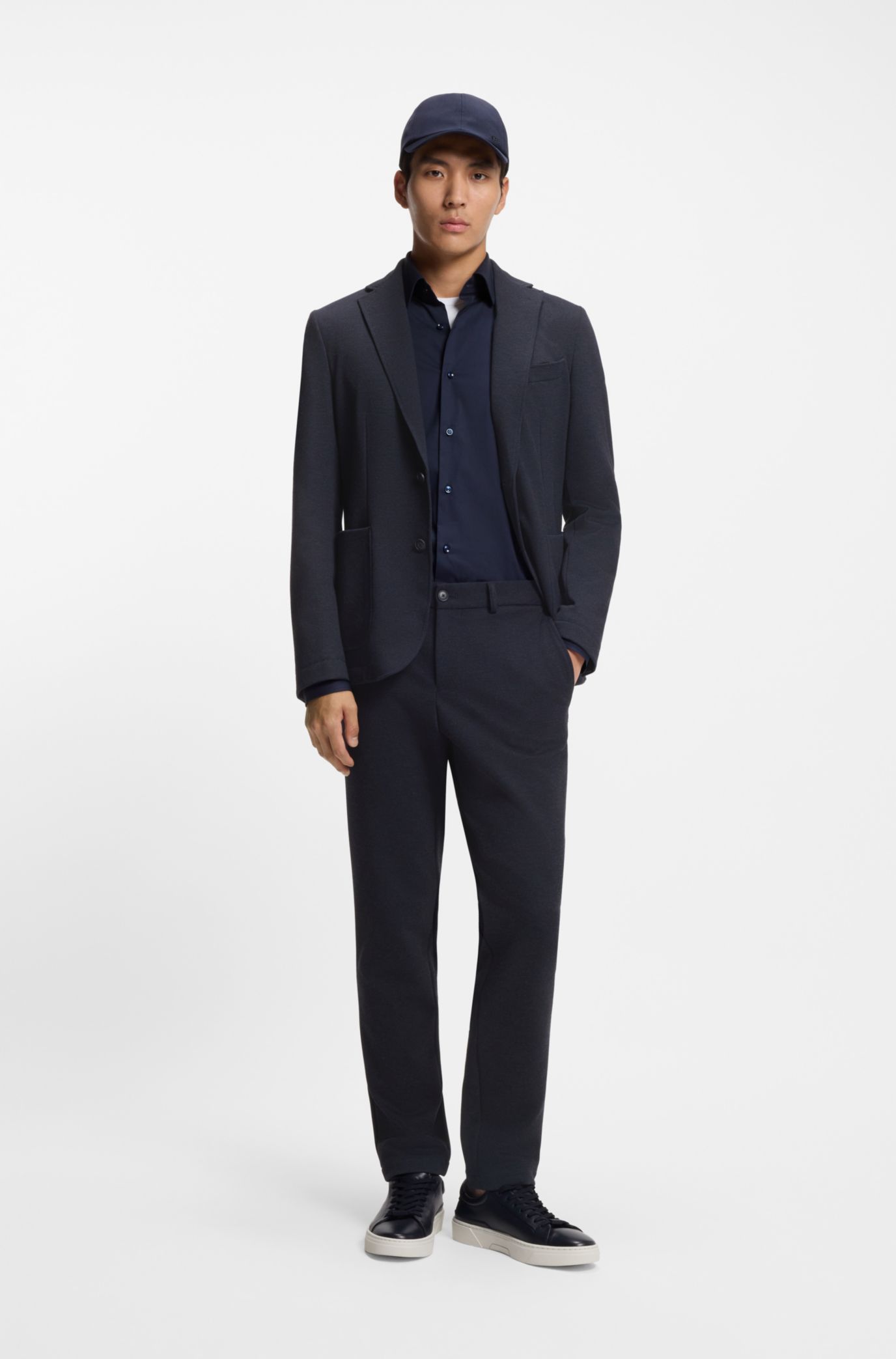 BOSS - Slim-fit trousers in performance-stretch fabric - Dark Blue