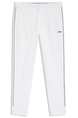 Pantalones de ch&aacute;ndal de algod&oacute;n con detalles de ribete, Blanco