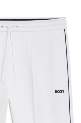 Bas de surv&ecirc;tement en coton m&eacute;lang&eacute; avec passepoils, Blanc