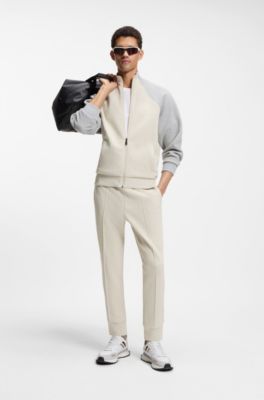 Pantalones de ch&aacute;ndal de algod&oacute;n con detalles de ribete, Beige claro