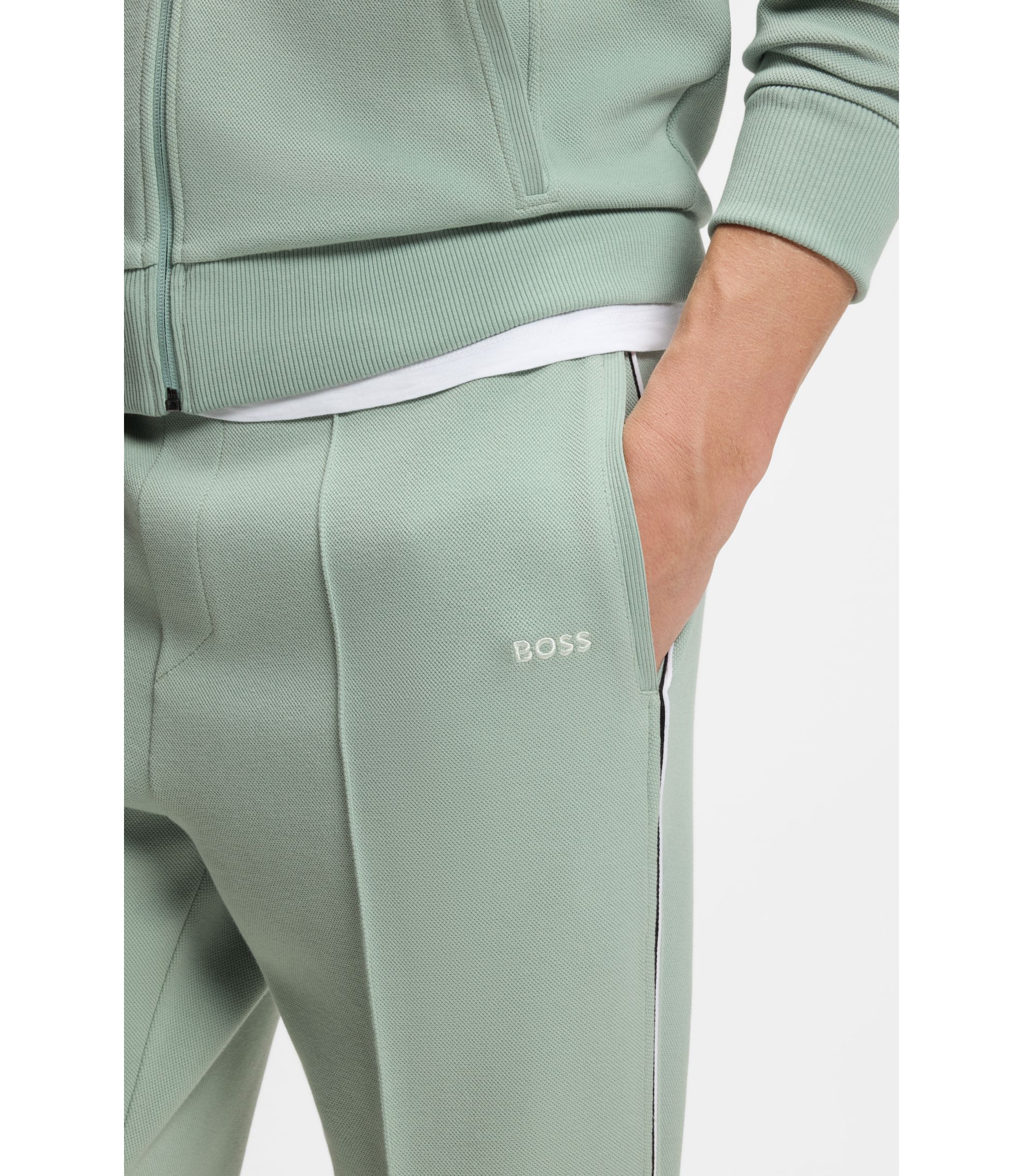 BOSS - Piping-detail tracksuit bottoms in a cotton blend - Light Green
