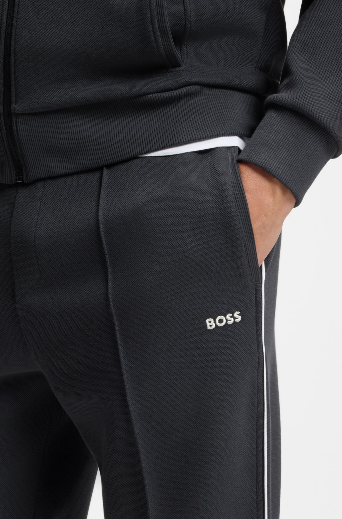 BOSS - Piping-detail tracksuit bottoms in a cotton blend - Dark Blue